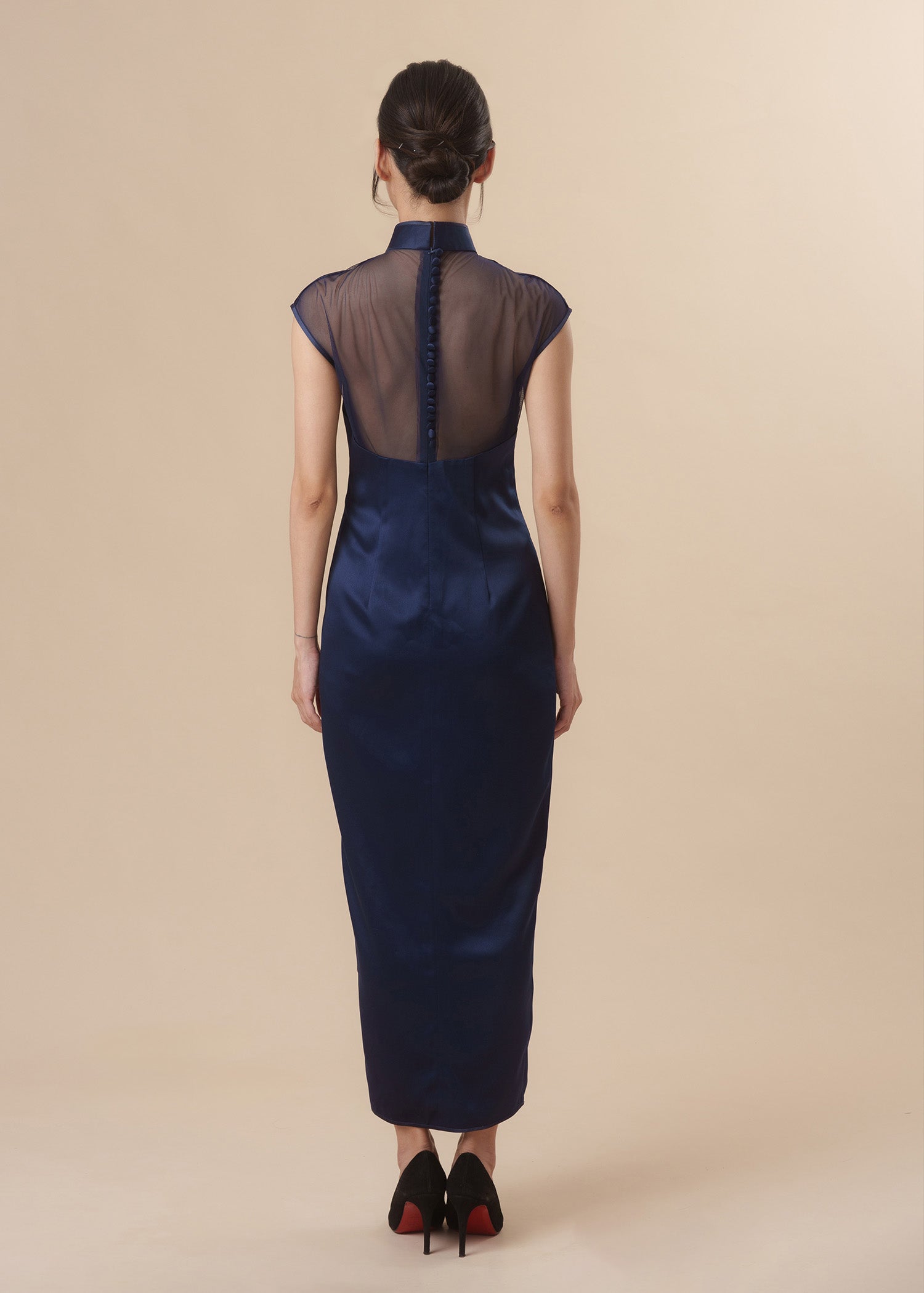 Gloxinia Cap Sleeve Qipao (Dark Blue)