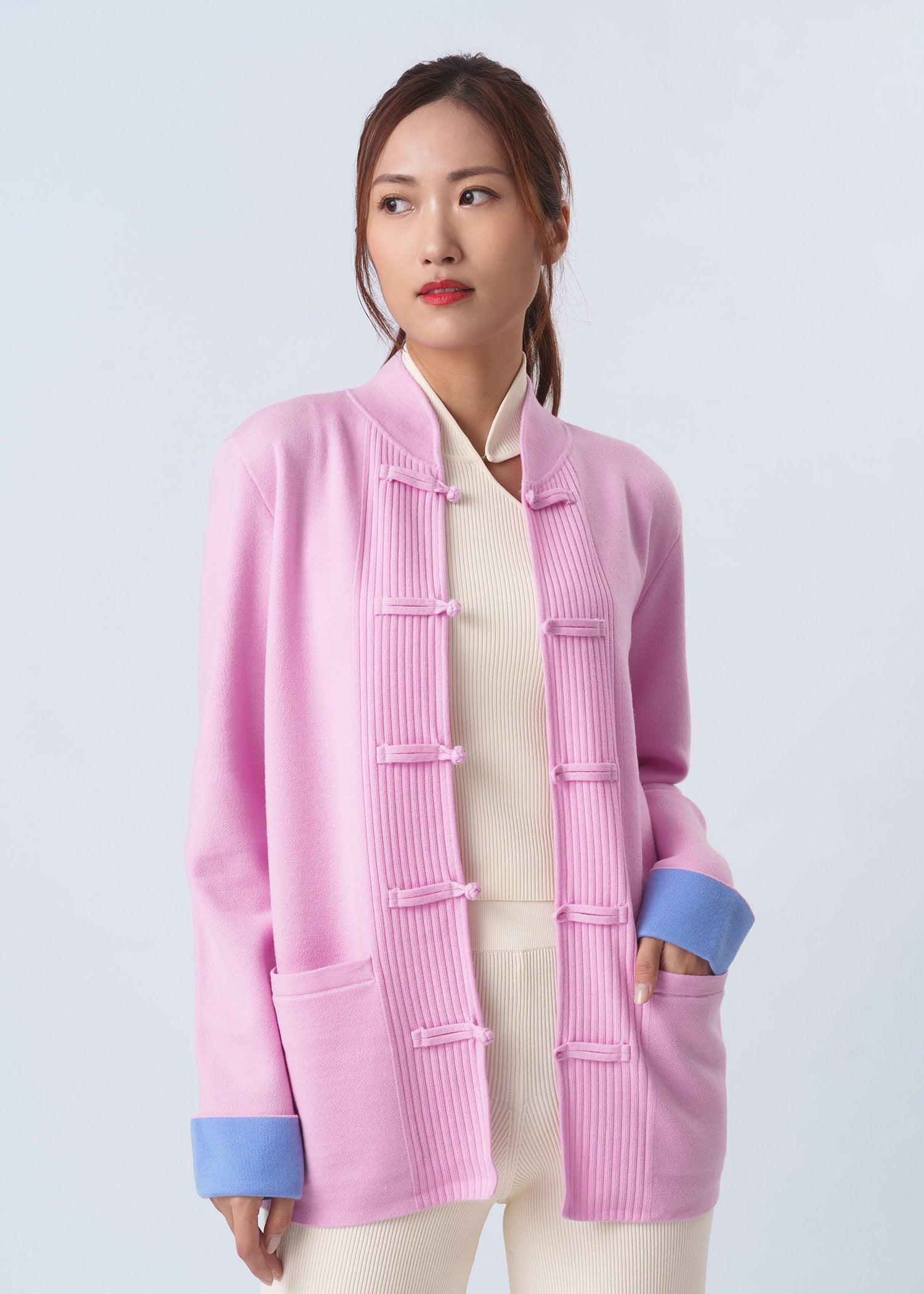 Bicolor Knitted Tang Jacket (Baby Pink/ Blue)