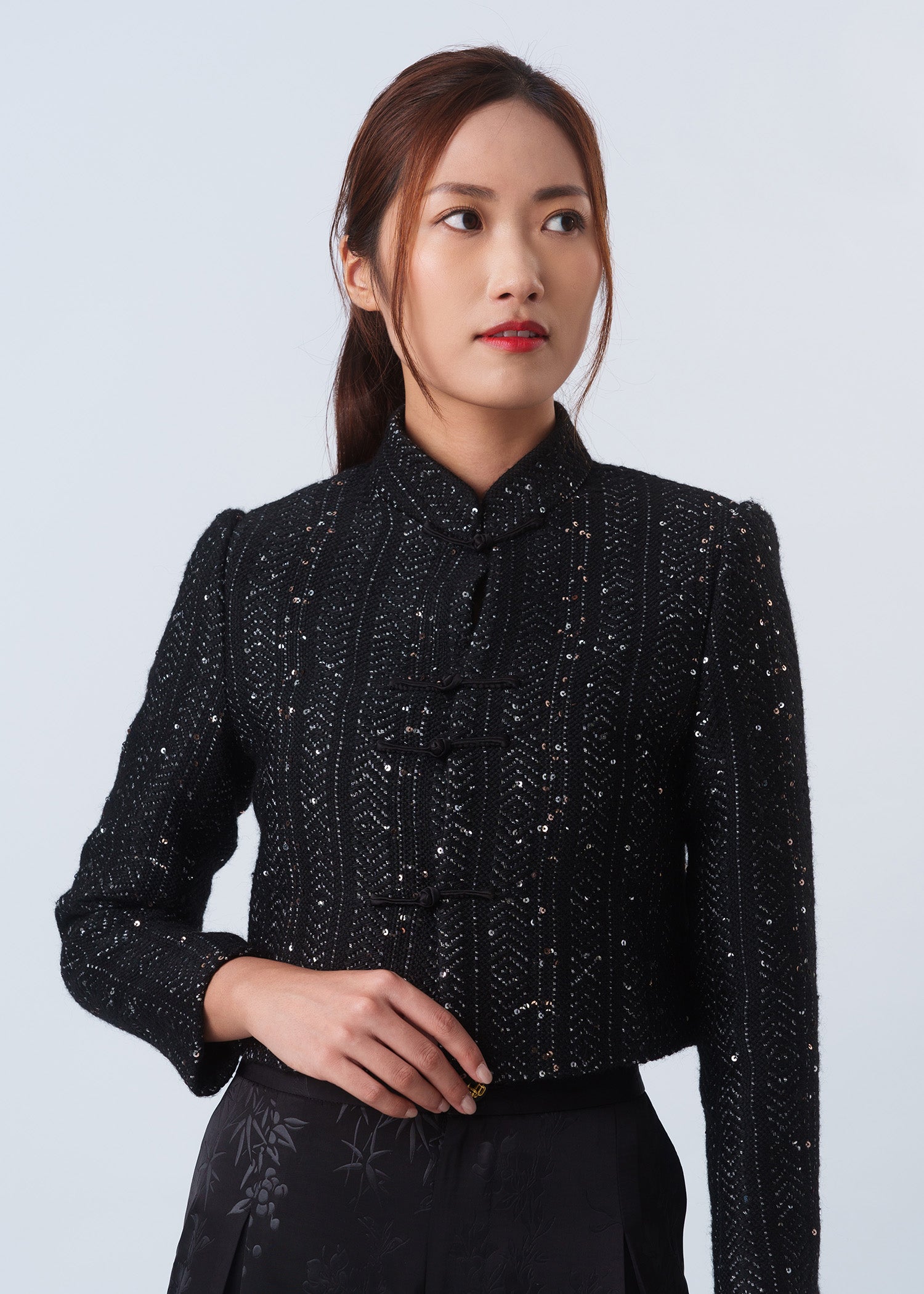 Cropped Tweed Tang Jacket (Black/ Gold)