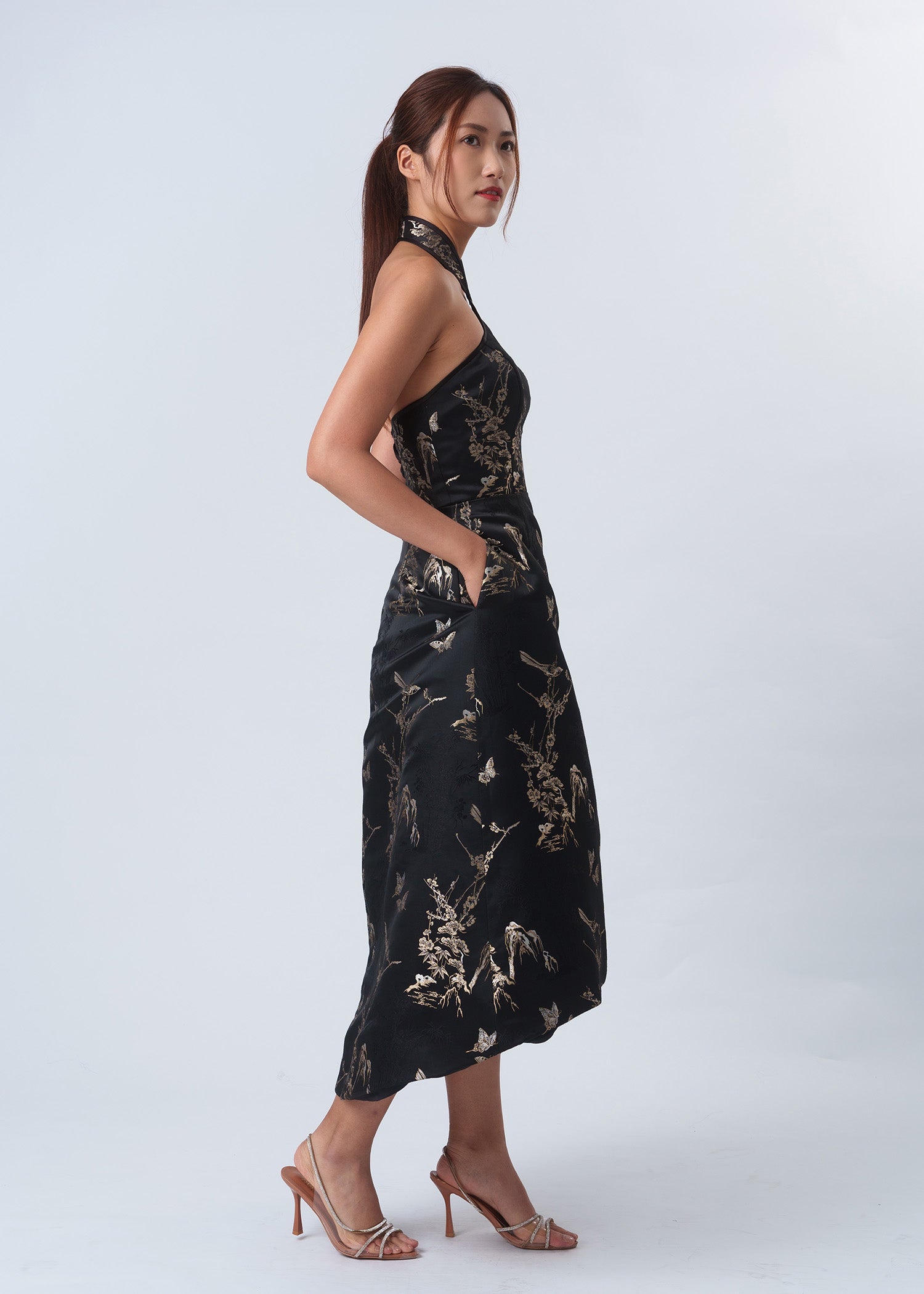 Halter Floral Qipao (Black/ Gold)