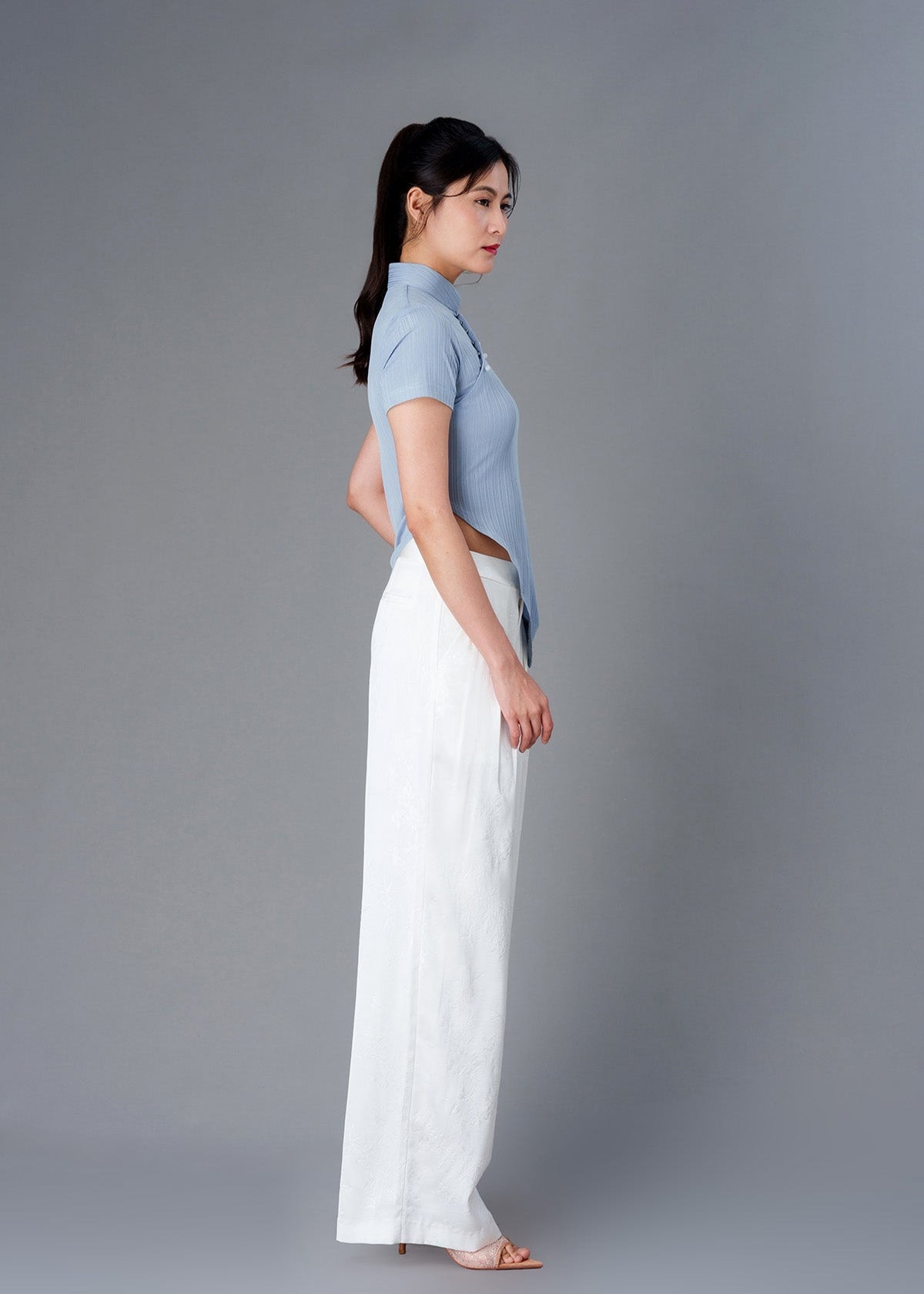 Asymmetric Qipao Top (Misty Blue)