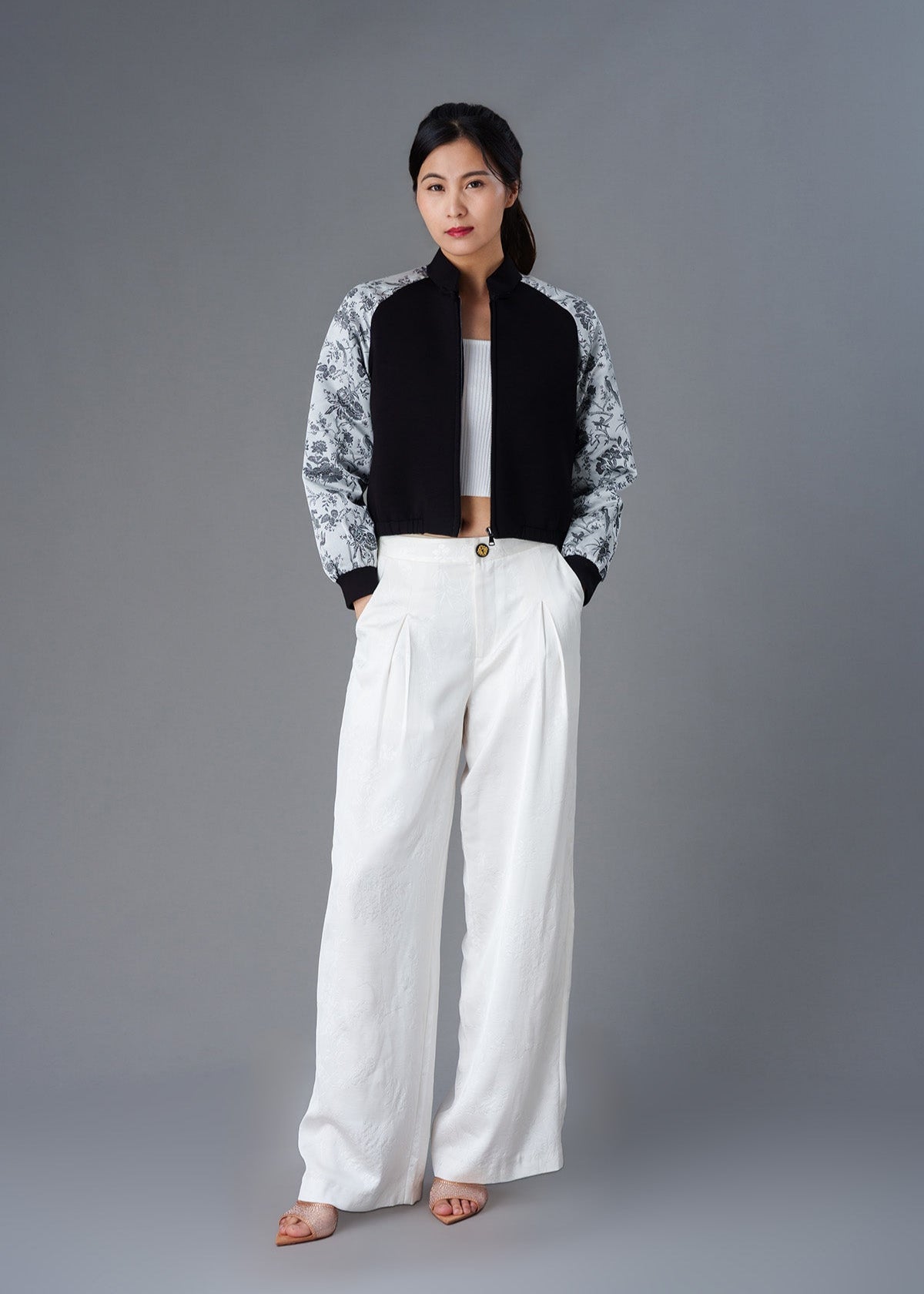 Love In Mist Cropped Bomber Jacket (Black/ Silver)