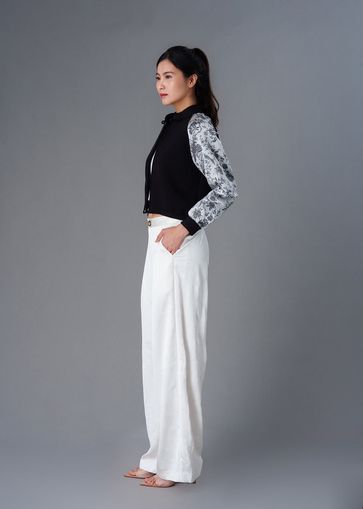 Love In Mist Cropped Bomber Jacket (Black/ Silver)