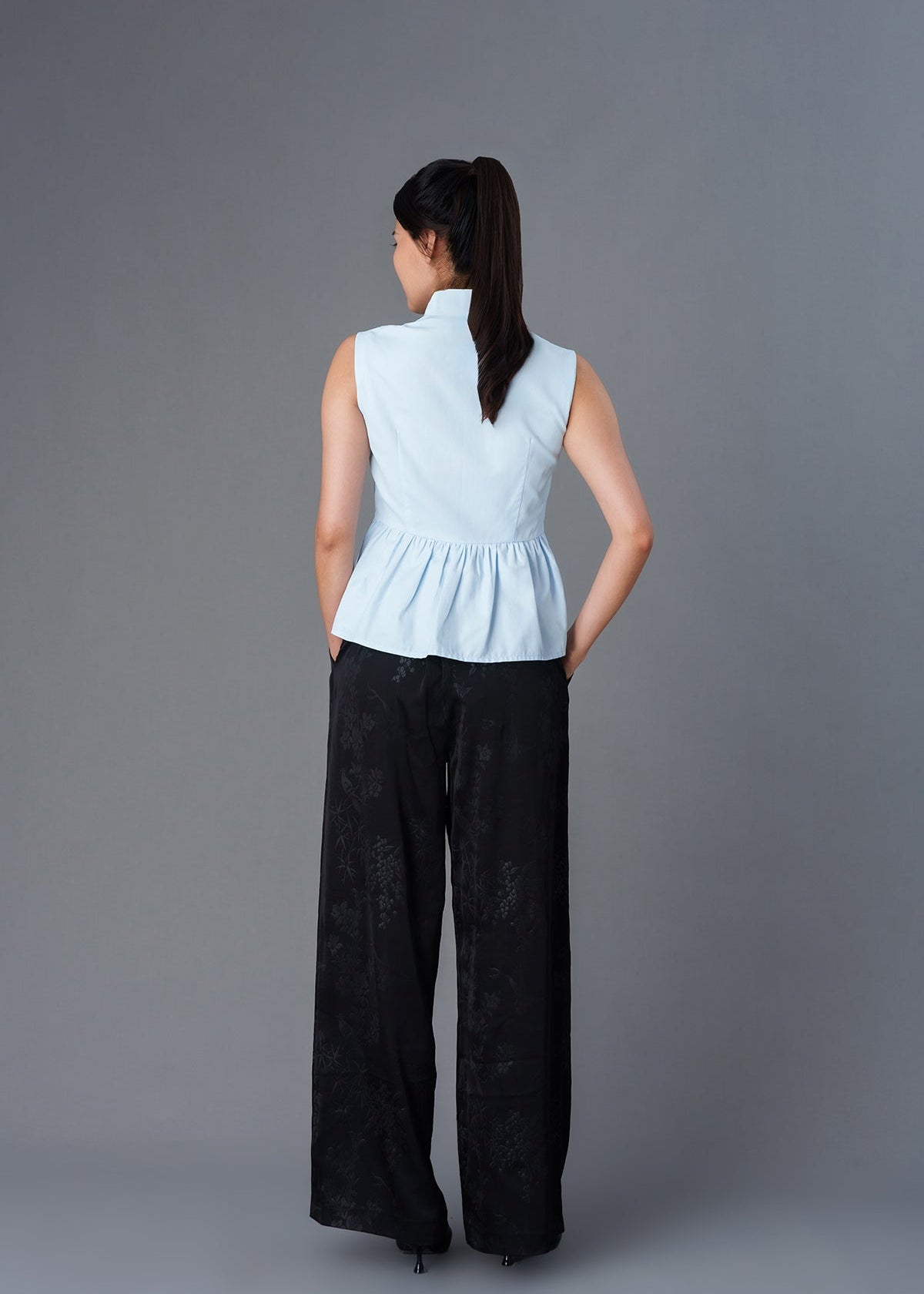 Sleeveless Ruffle Qipao Top (Light Blue)