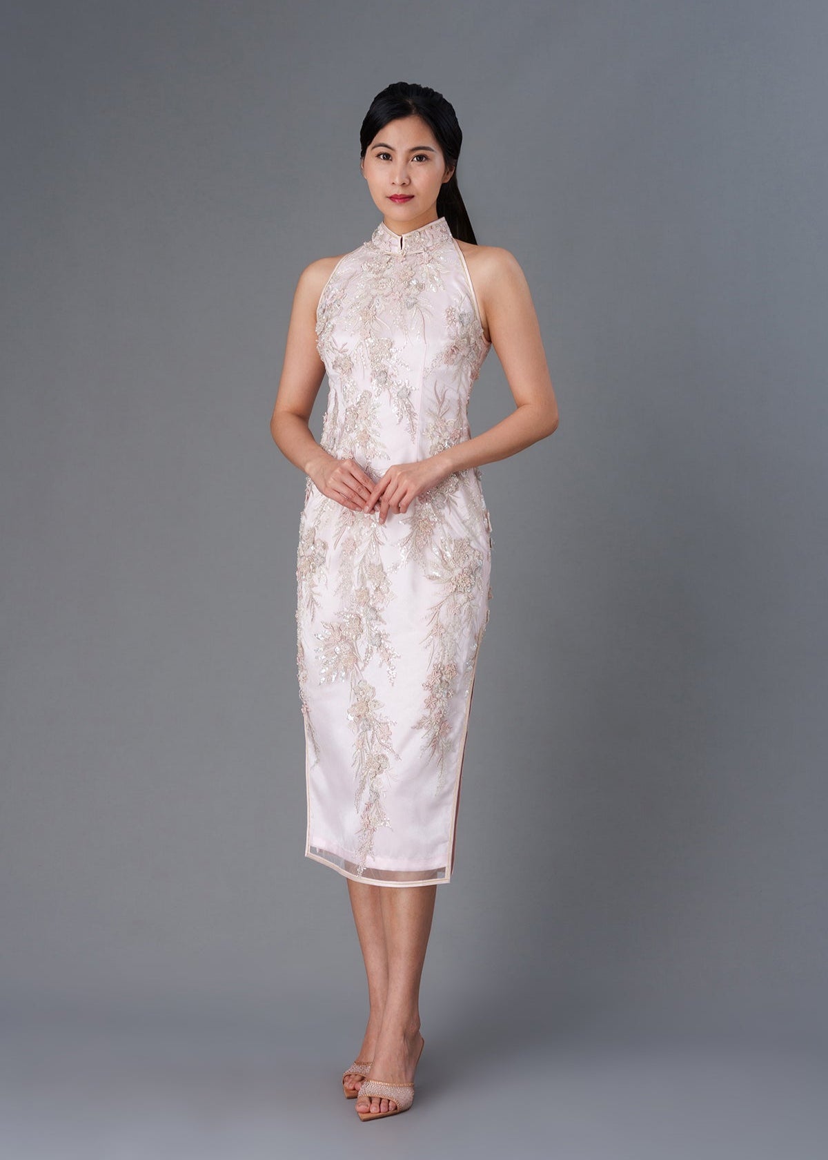 Floral Embellished Halter Qipao