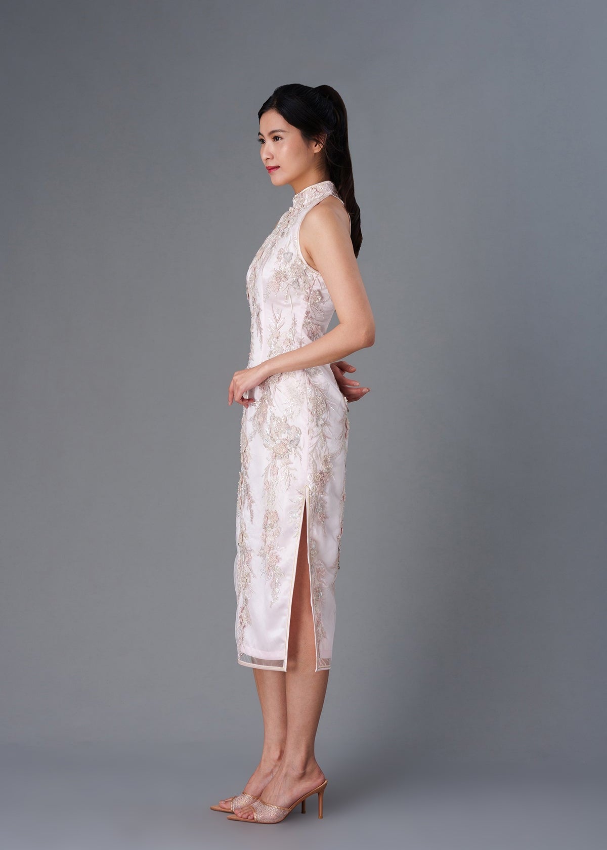 Floral Embellished Halter Qipao