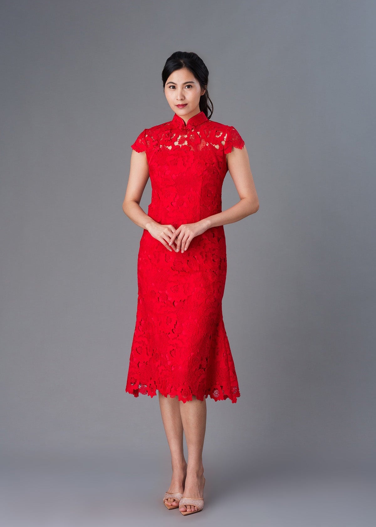 Cap Sleeve Mermaid Lace Qipao - RTW