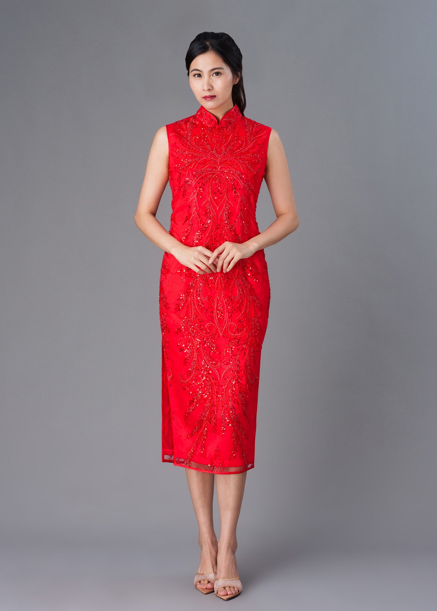 Silene Floral Lace Qipao (Red) - RTW