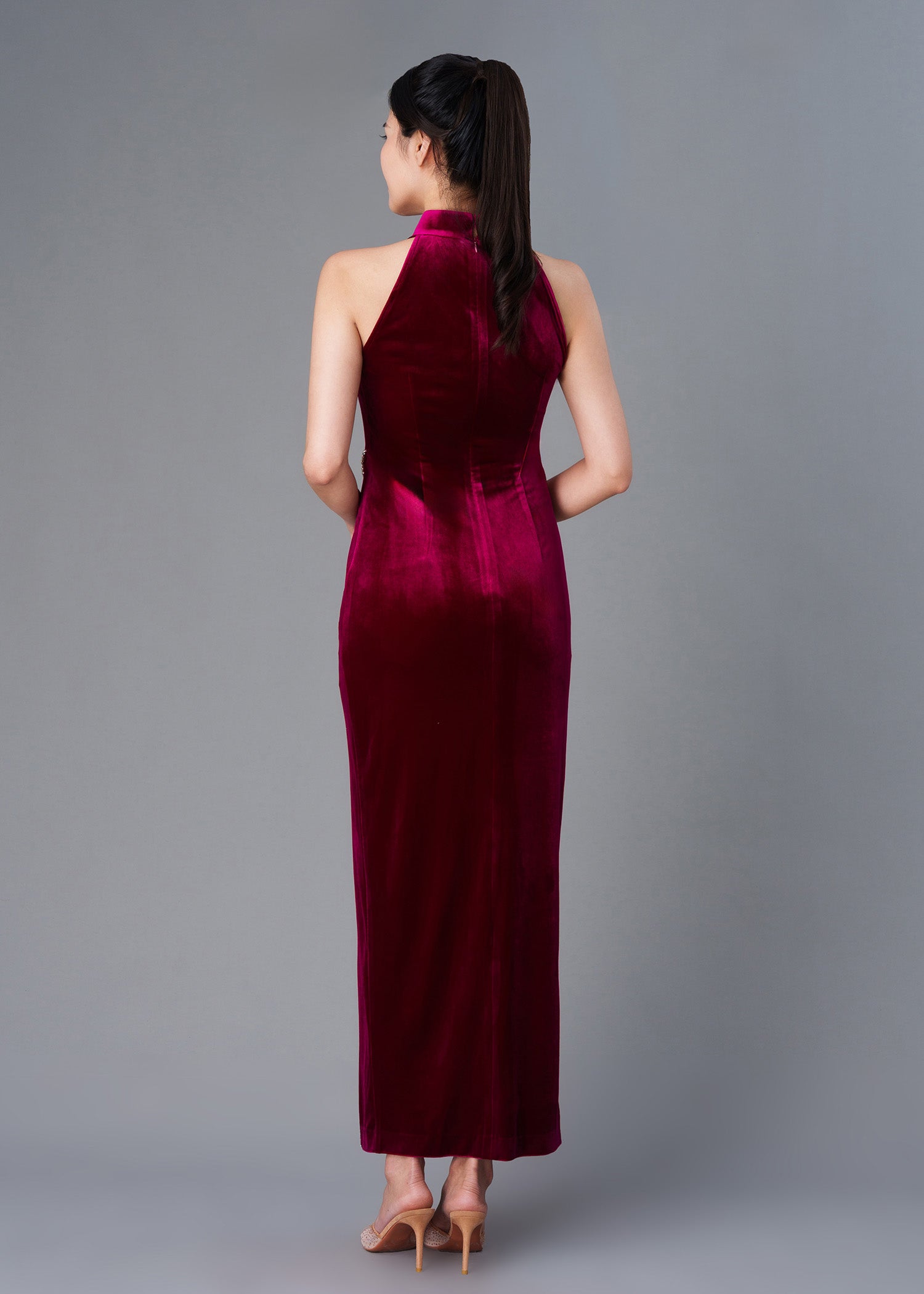 Red Swan Halter High Slit Qipao