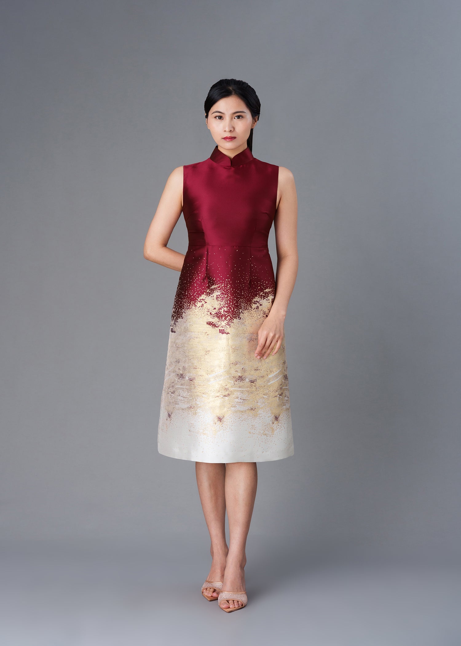 Common Mallows Midi Qipao (Red/ Gold)