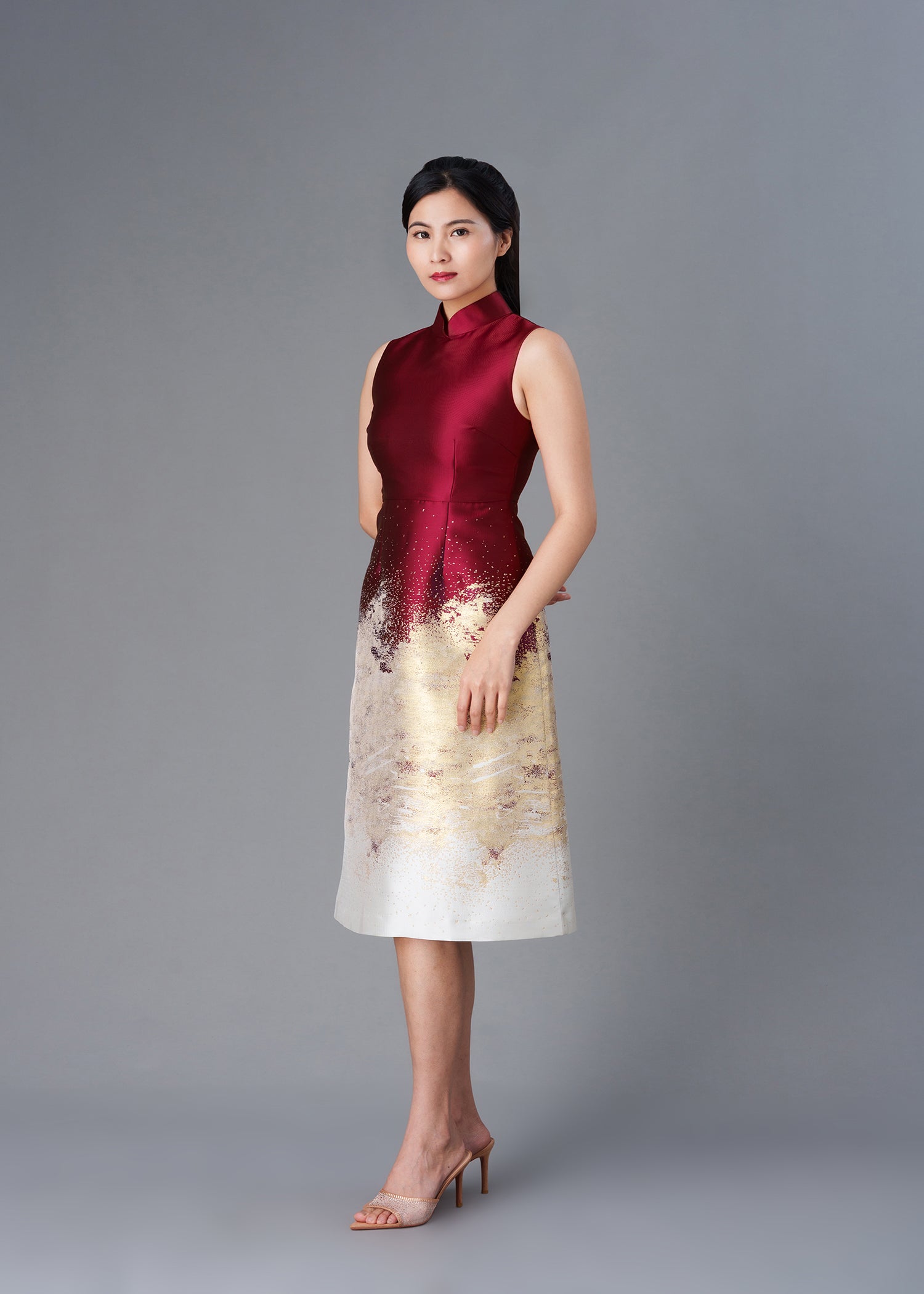 Common Mallows Midi Qipao (Red/ Gold)