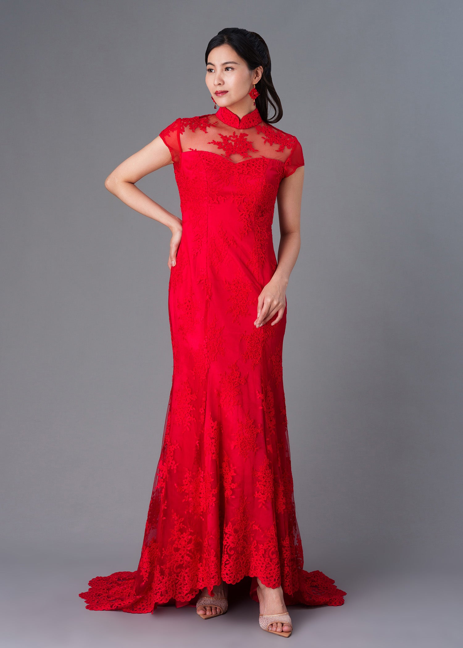 Red Rosemary Open Back Qipao Gown