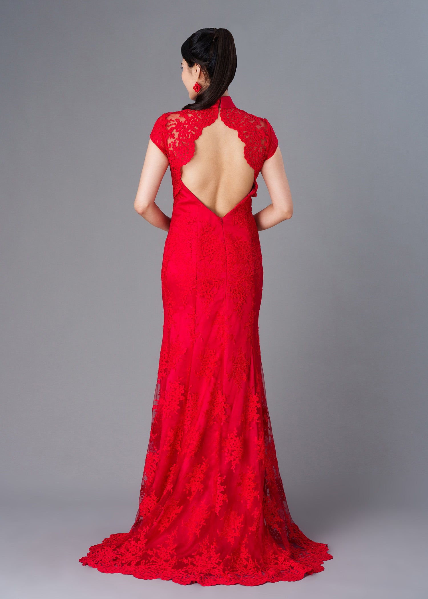Red Rosemary Open Back Qipao Gown