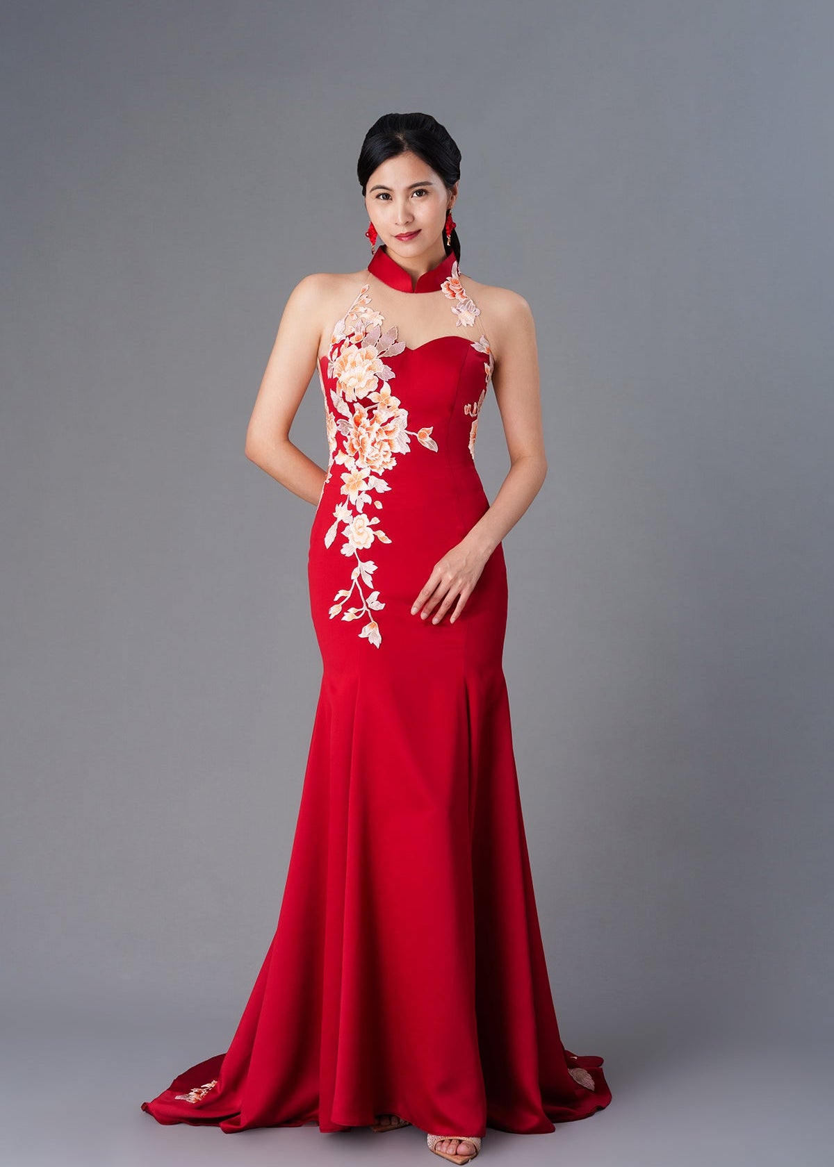 Aster Halter Bridal Qipao (Red)  - RTW