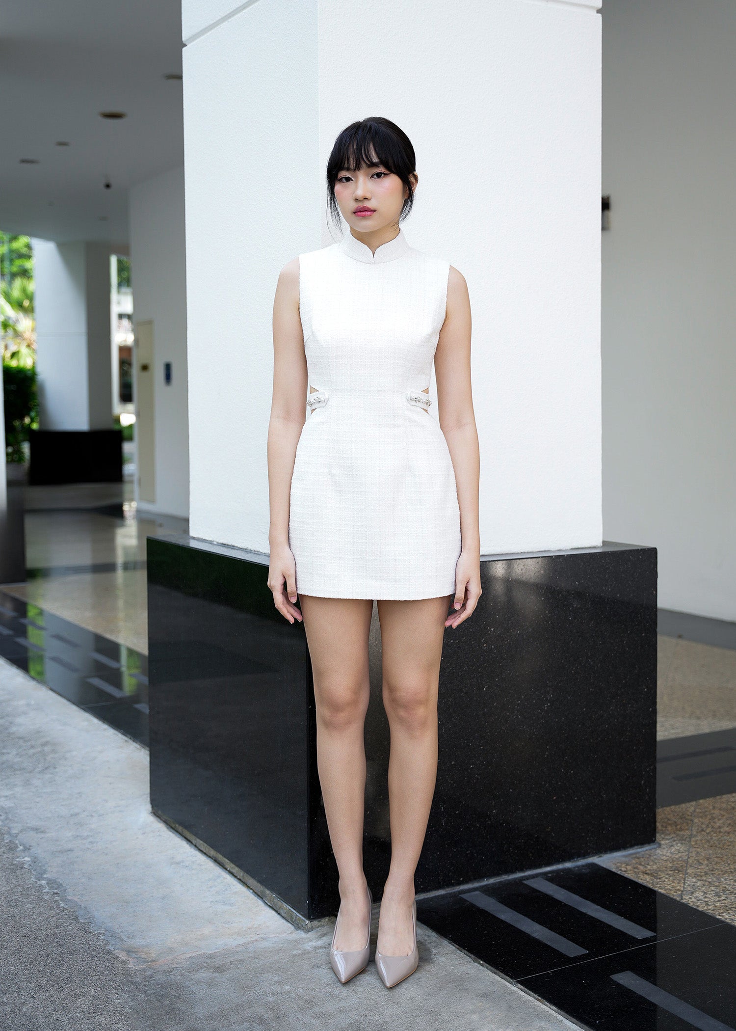 Gardenia Tweed Cut-out Mini Qipao