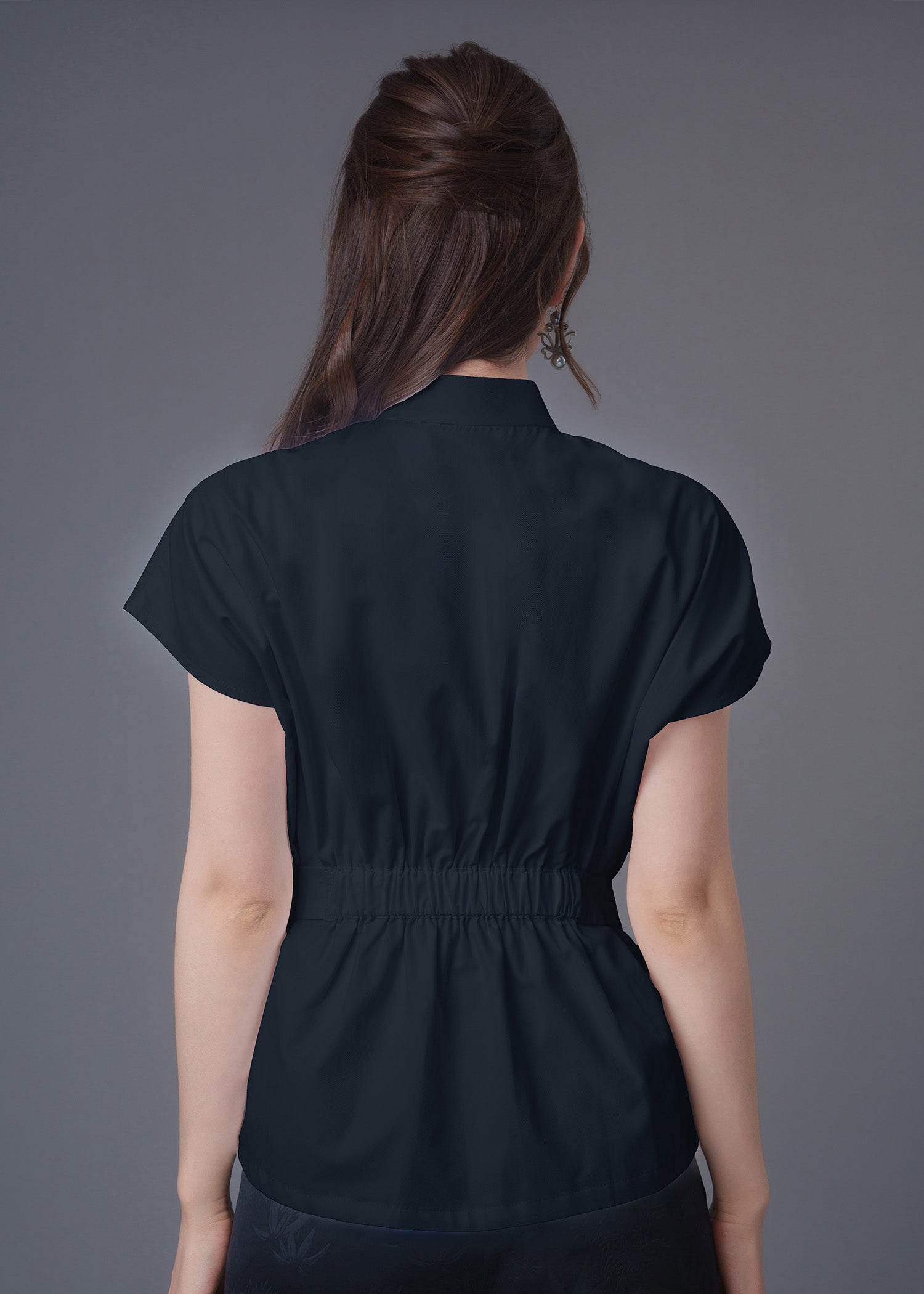 Extended Sleeves Mandarin Blouse (Black)