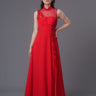 Qipology bridal - Sleeveless Wedding Qipao in classic red, featuring a mandarin collar in A-line silhouette; perfect for tea ceremony and evening banquet. (full body front picture)