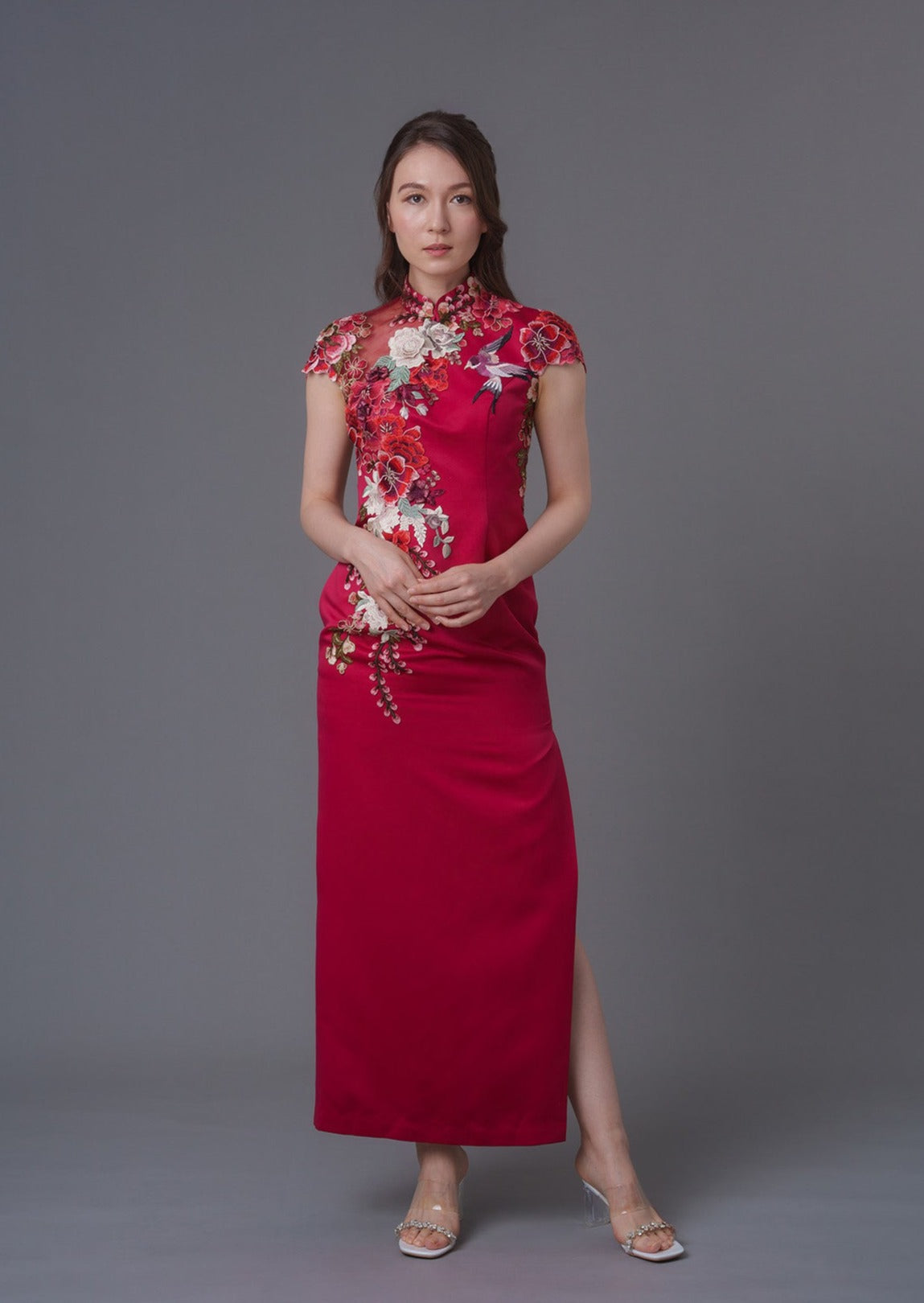 Juliet Rose Cap Sleeves Qipao Gown - RTW