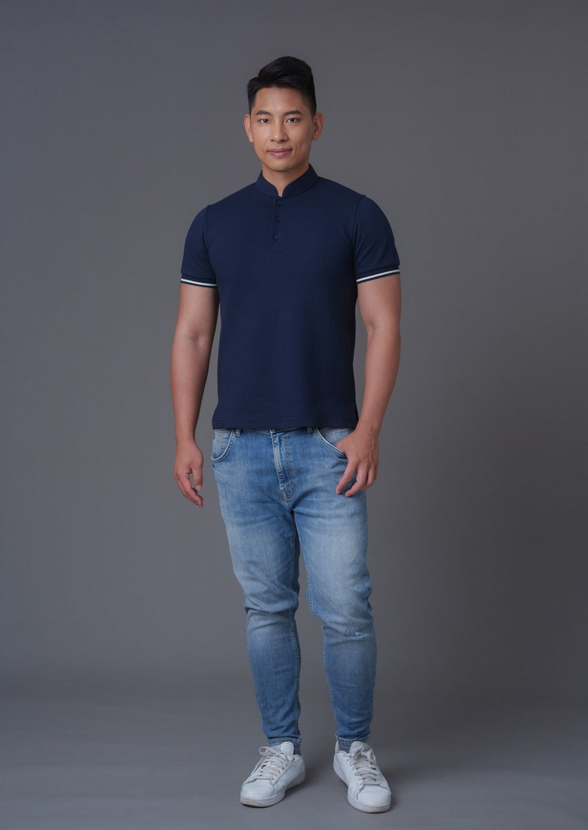 Short Sleeves Tang Polo Shirt (Dark Blue)
