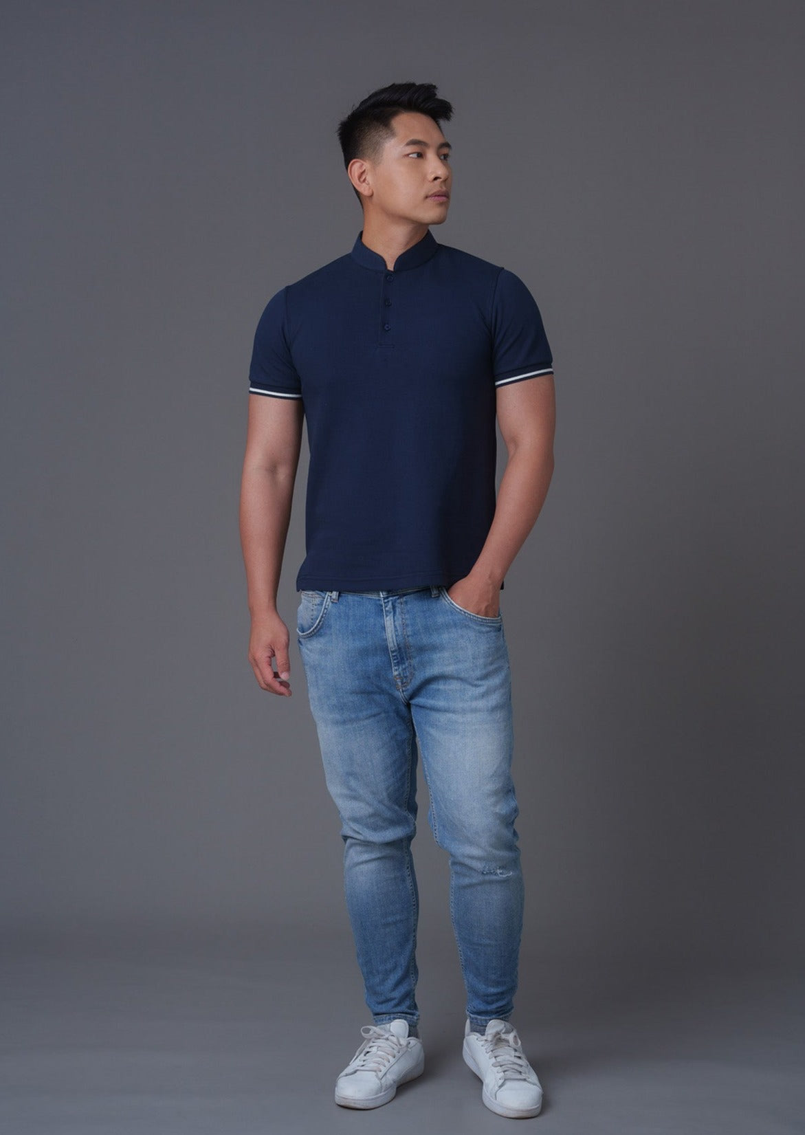 Short Sleeves Tang Polo Shirt (Dark Blue)