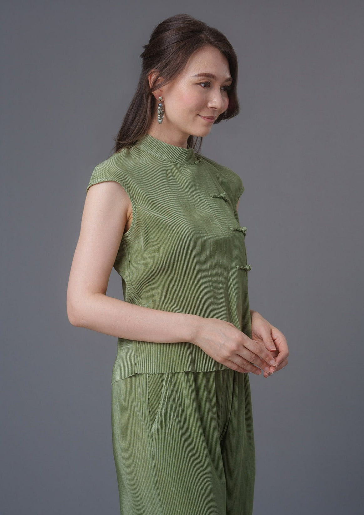 百褶旗袍套裝（綠色）