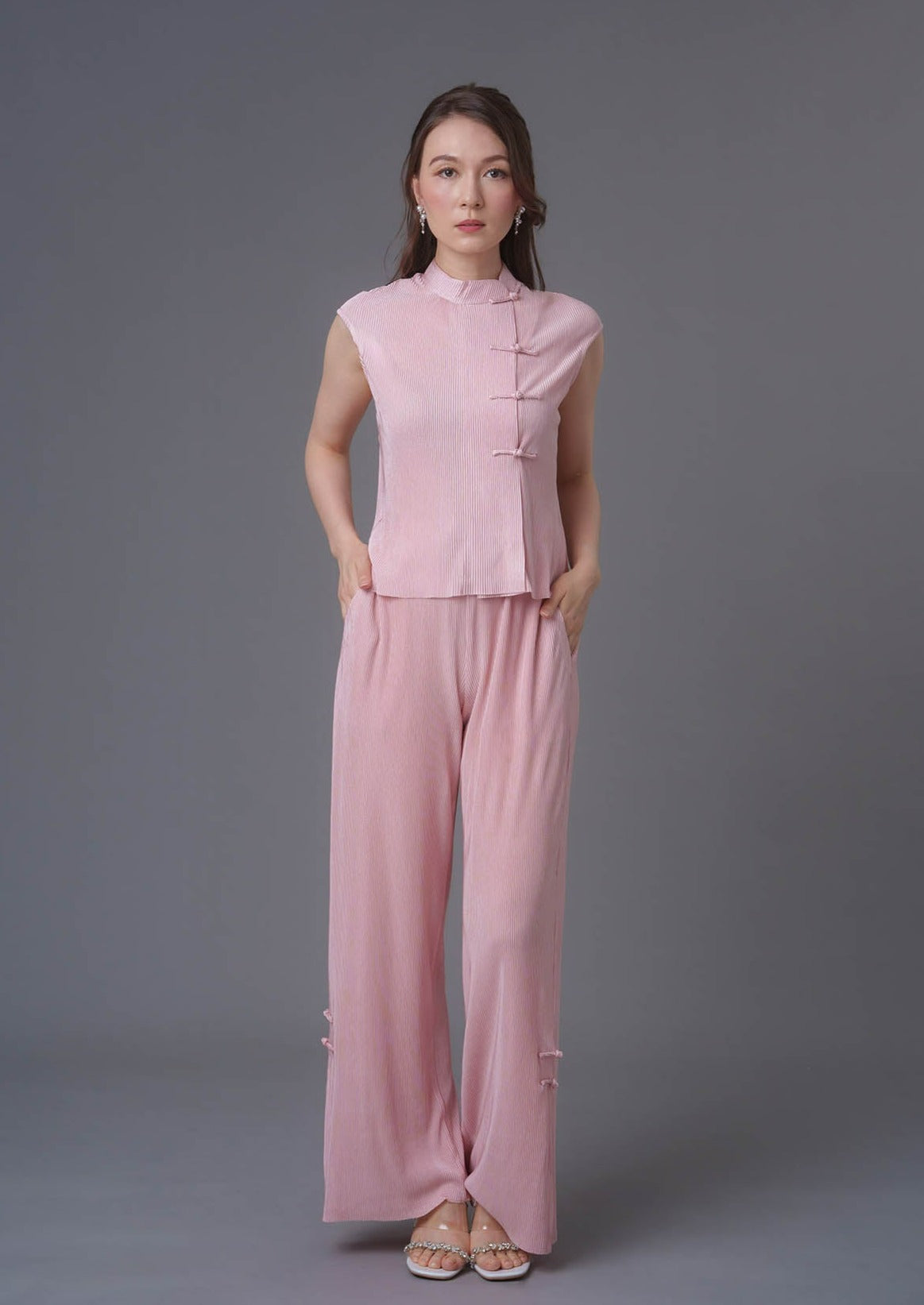 Pleated Qipao Co-ord Set (Pink)
