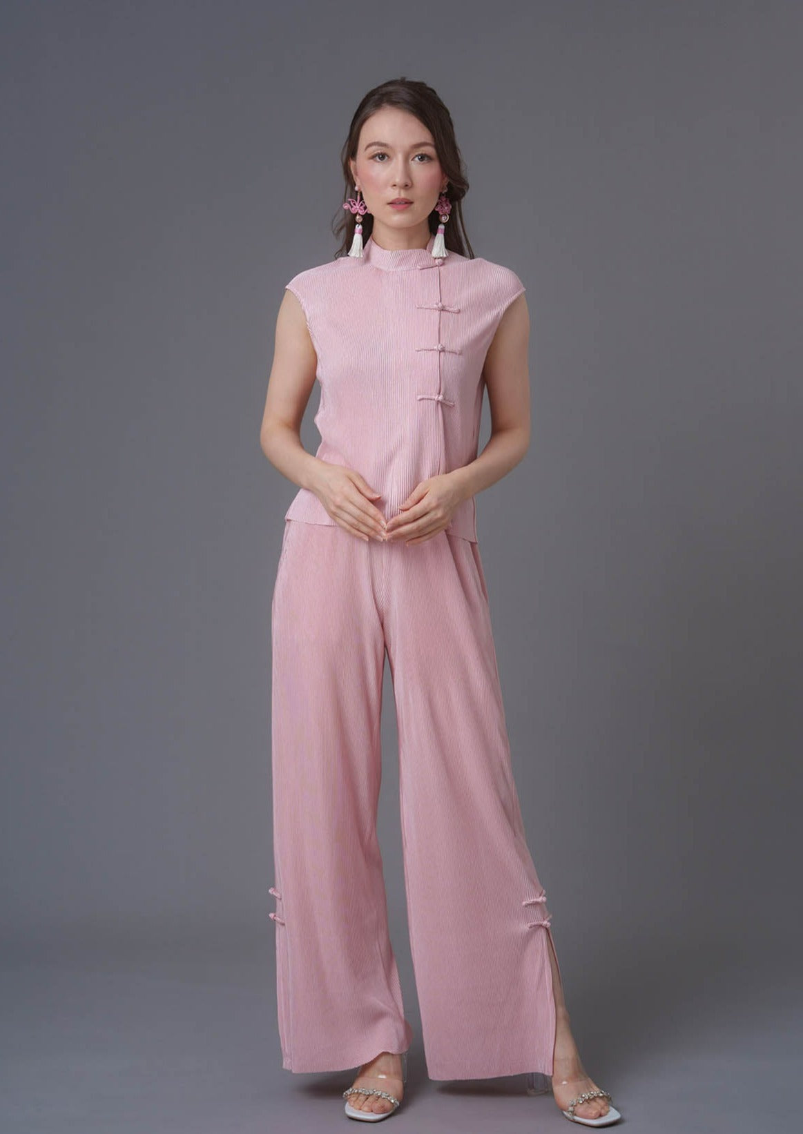 Pleated Qipao Co-ord Set (Pink)