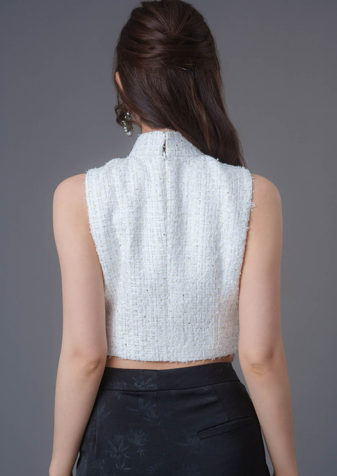 Tweed Qipao Top (White)